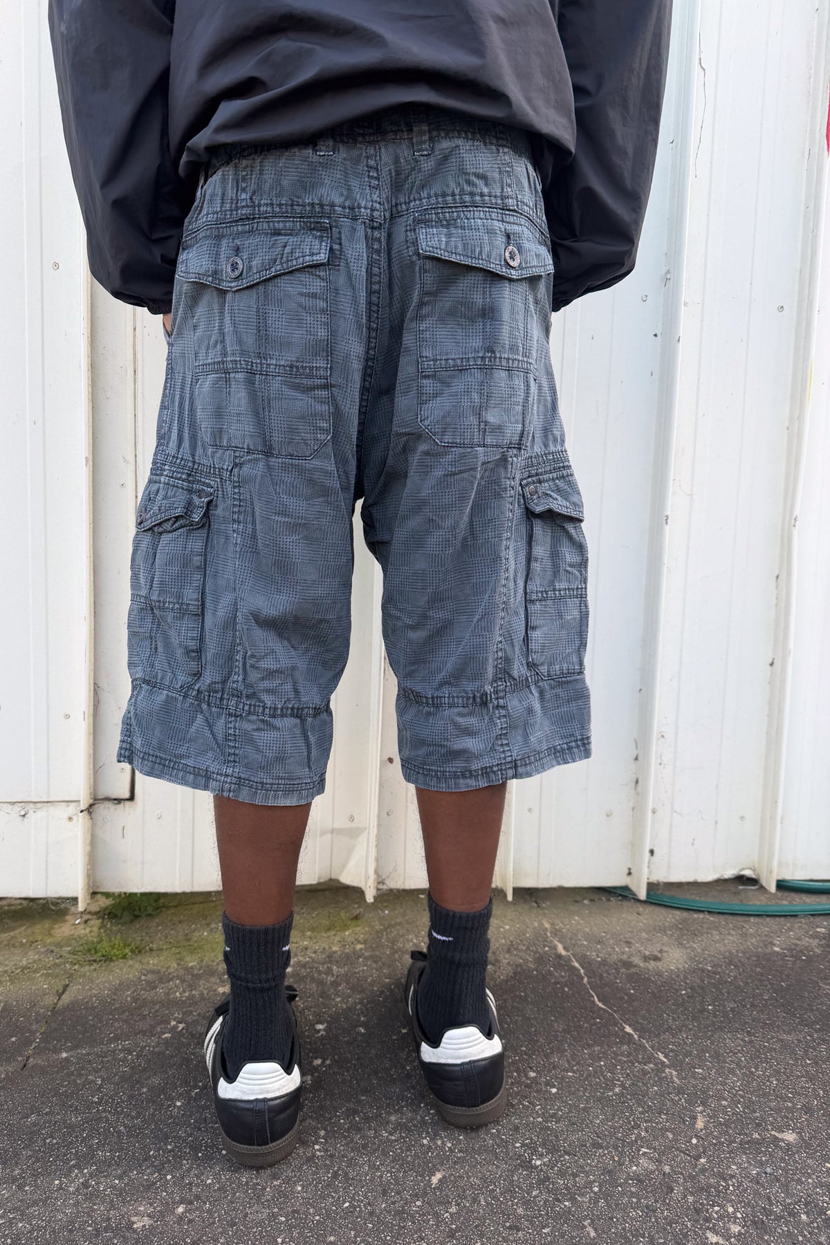 Charcoal blue plaid jorts ★ one size adjustable waist