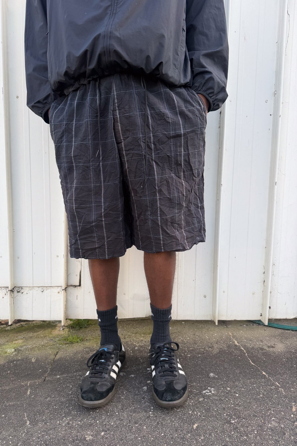 Balck + blue plaid jorts ★ one size adjustable waist