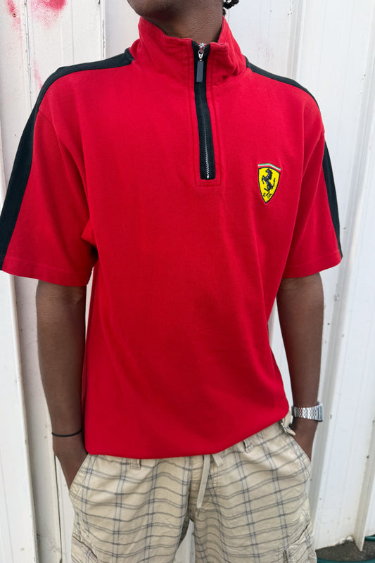 FERRARI red quater zip tee ★ Size labelled medium