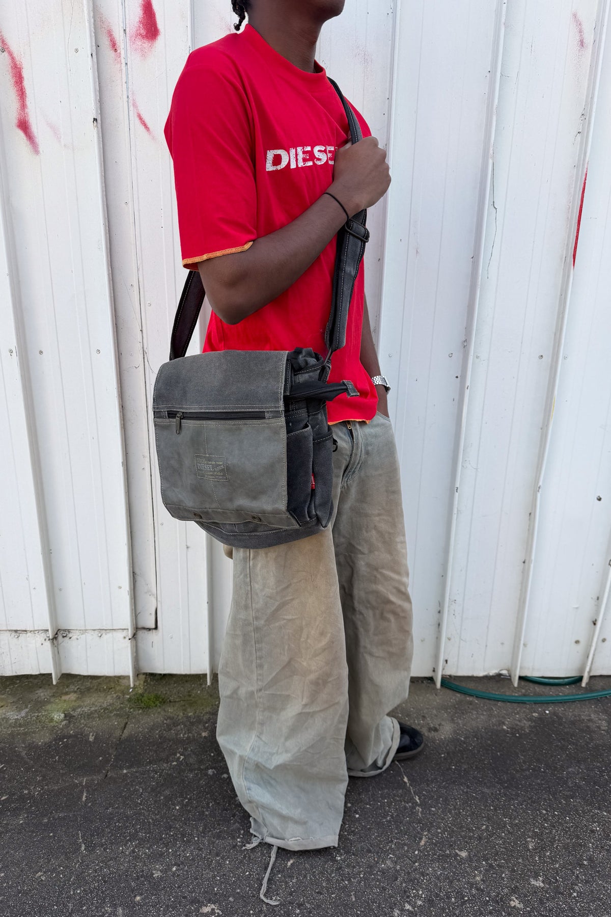 DIESEL charcoal satchel bag ★