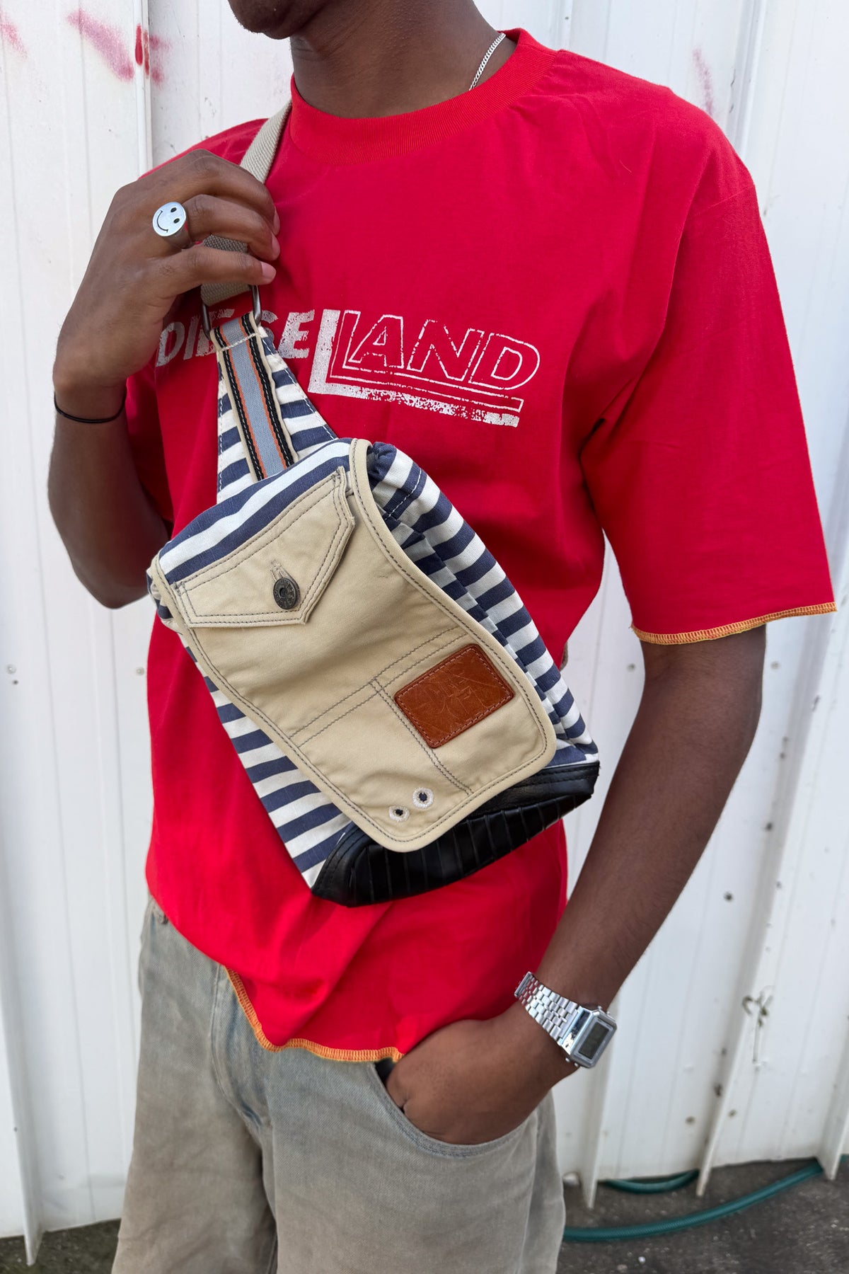 DIESEL blue + white satchel bag ★