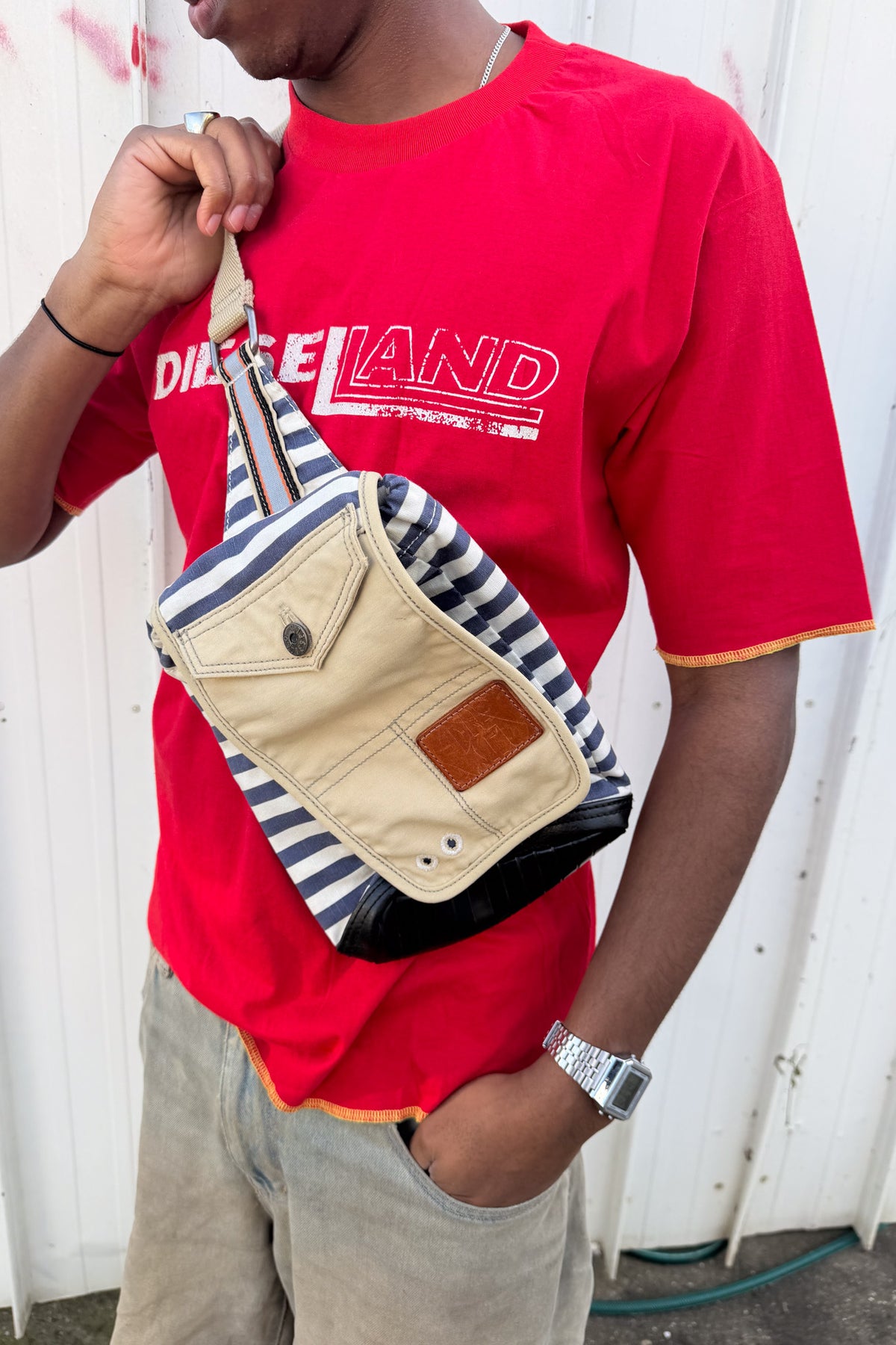 DIESEL blue + white satchel bag ★