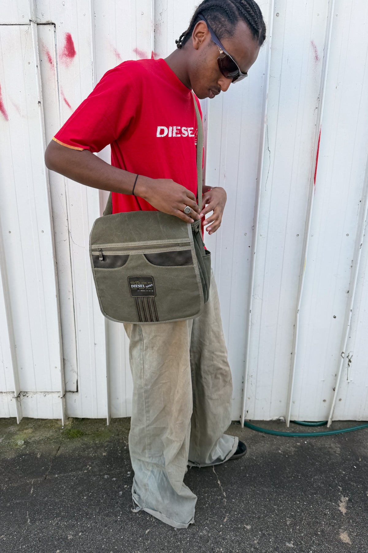 DIESEL Khaki zip satchel bag ★