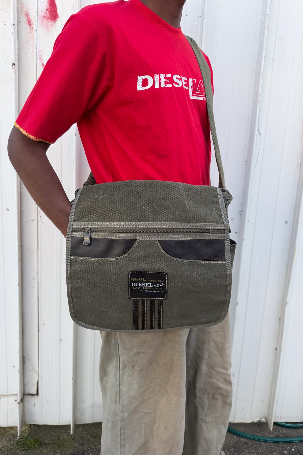 DIESEL Khaki zip satchel bag ★