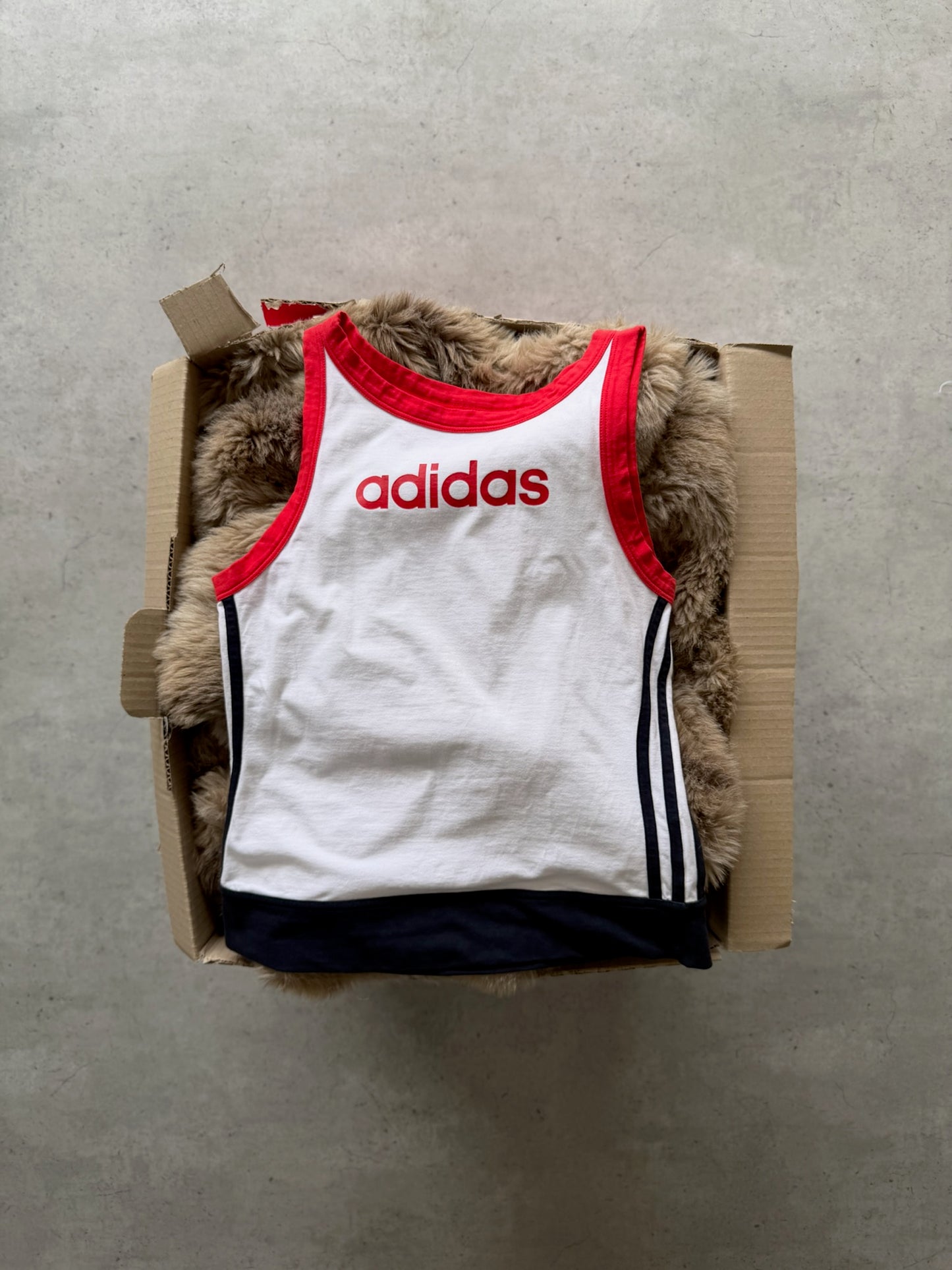 ADIDAS white + red + navy tank ★ Size est medium