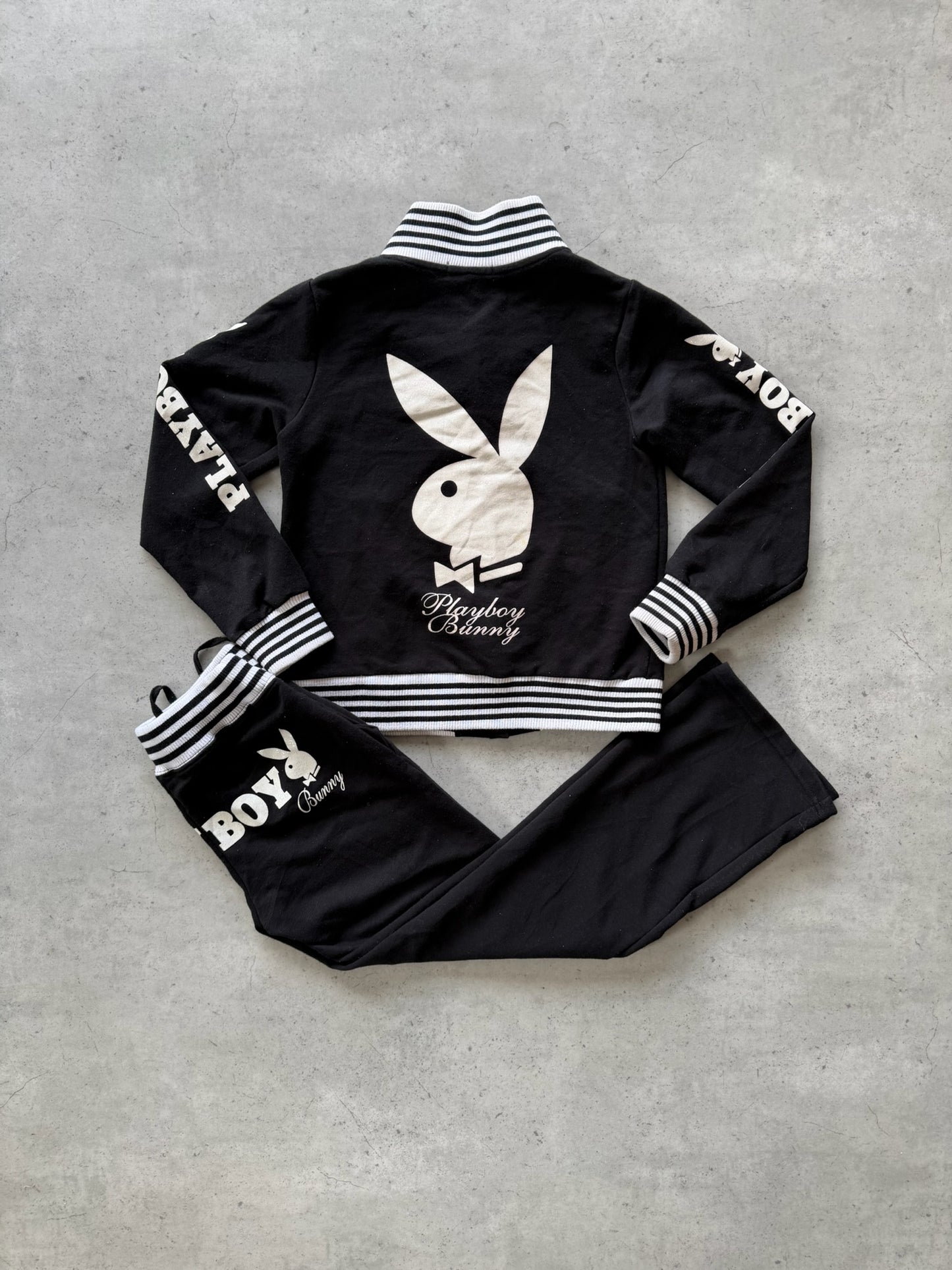 PLAYBOY black + white track jacket set ★ Size Est small