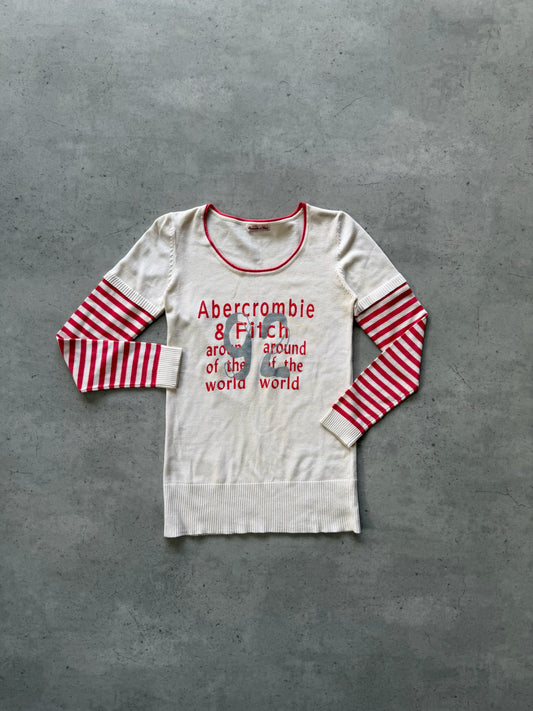 ABERCROMBIE cream + pink long sleeve knit top ★ Size est medium