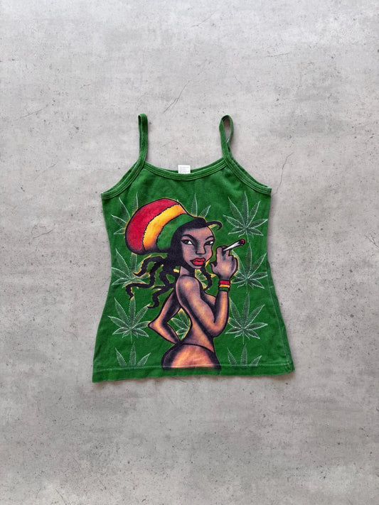 ICE BLUE green "weed" tank★ Size est small