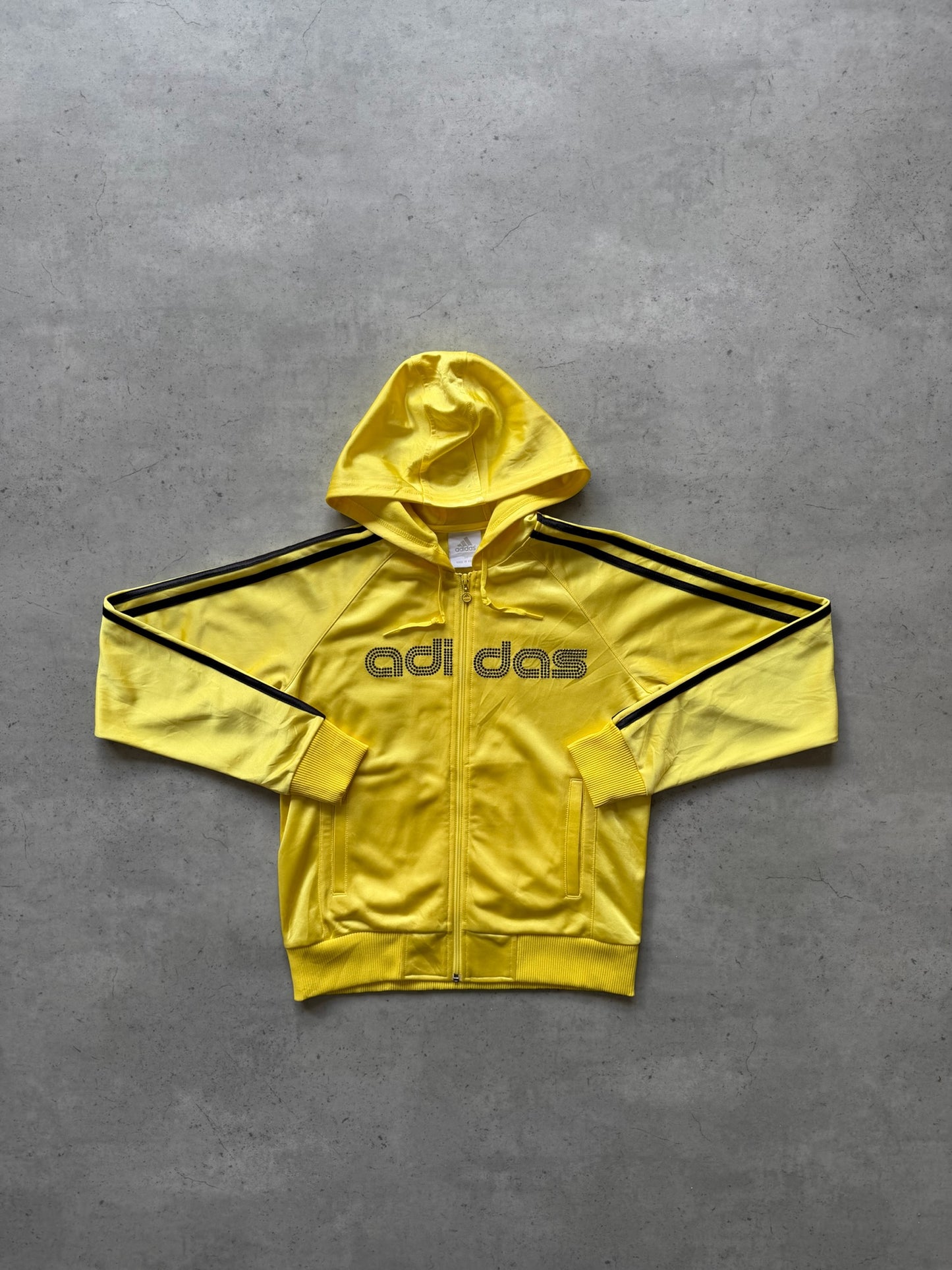ADIDAS yellow + black hooded track jacket ★ Size Est small