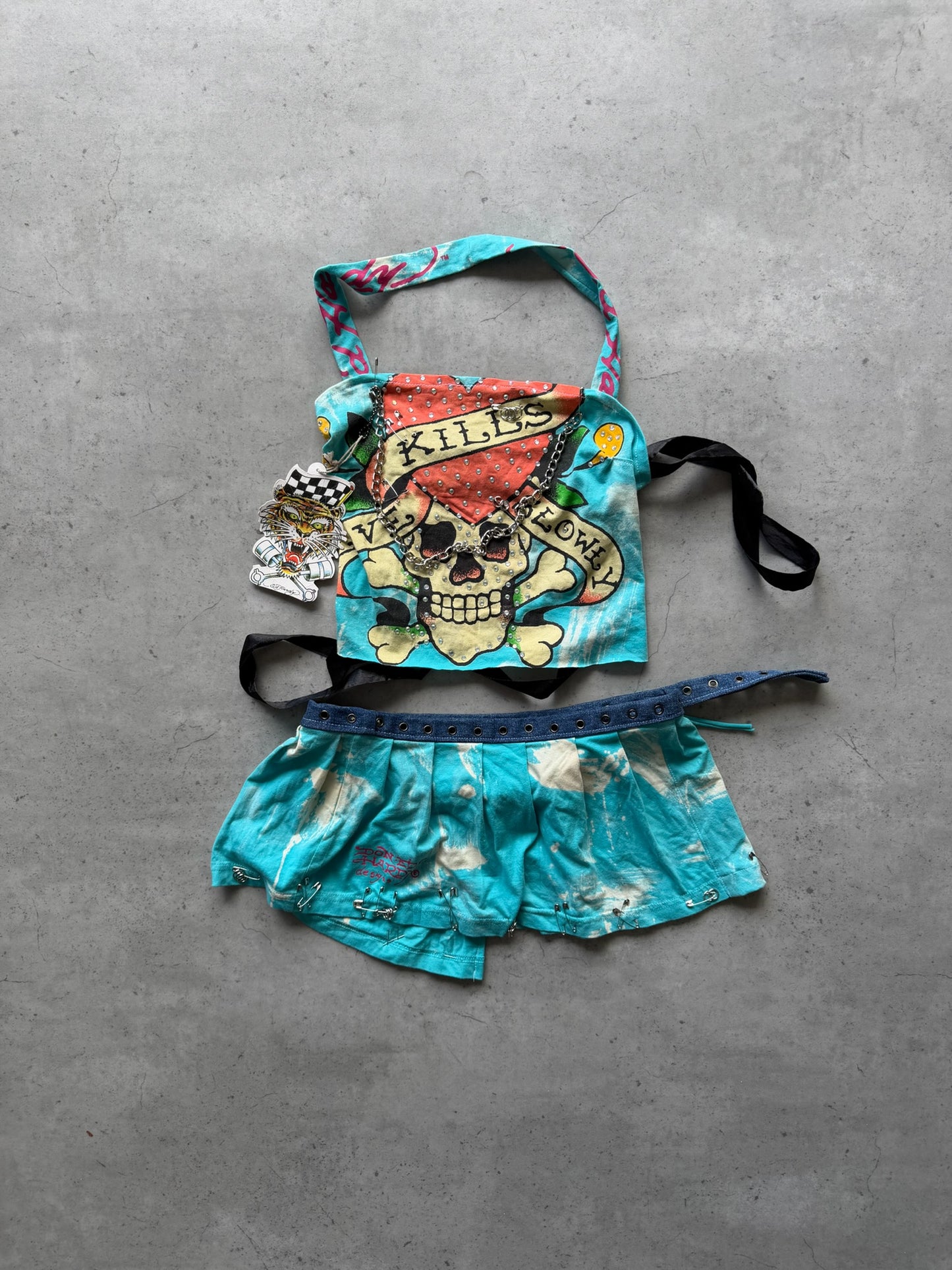 ED HARDY blue "skull" festival set ★ Size Est small