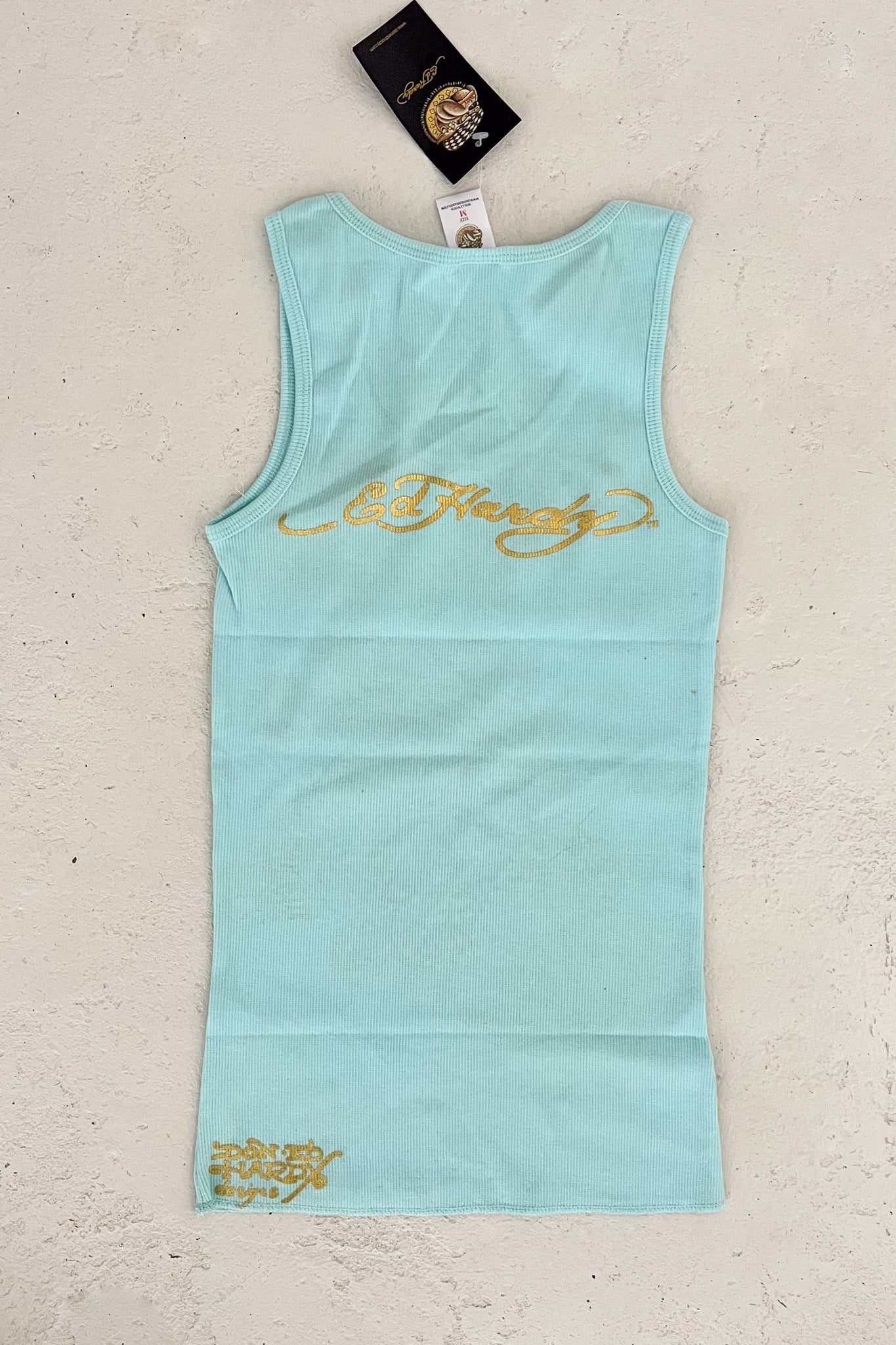 ED HARDY embellished blue skull tank BNWT