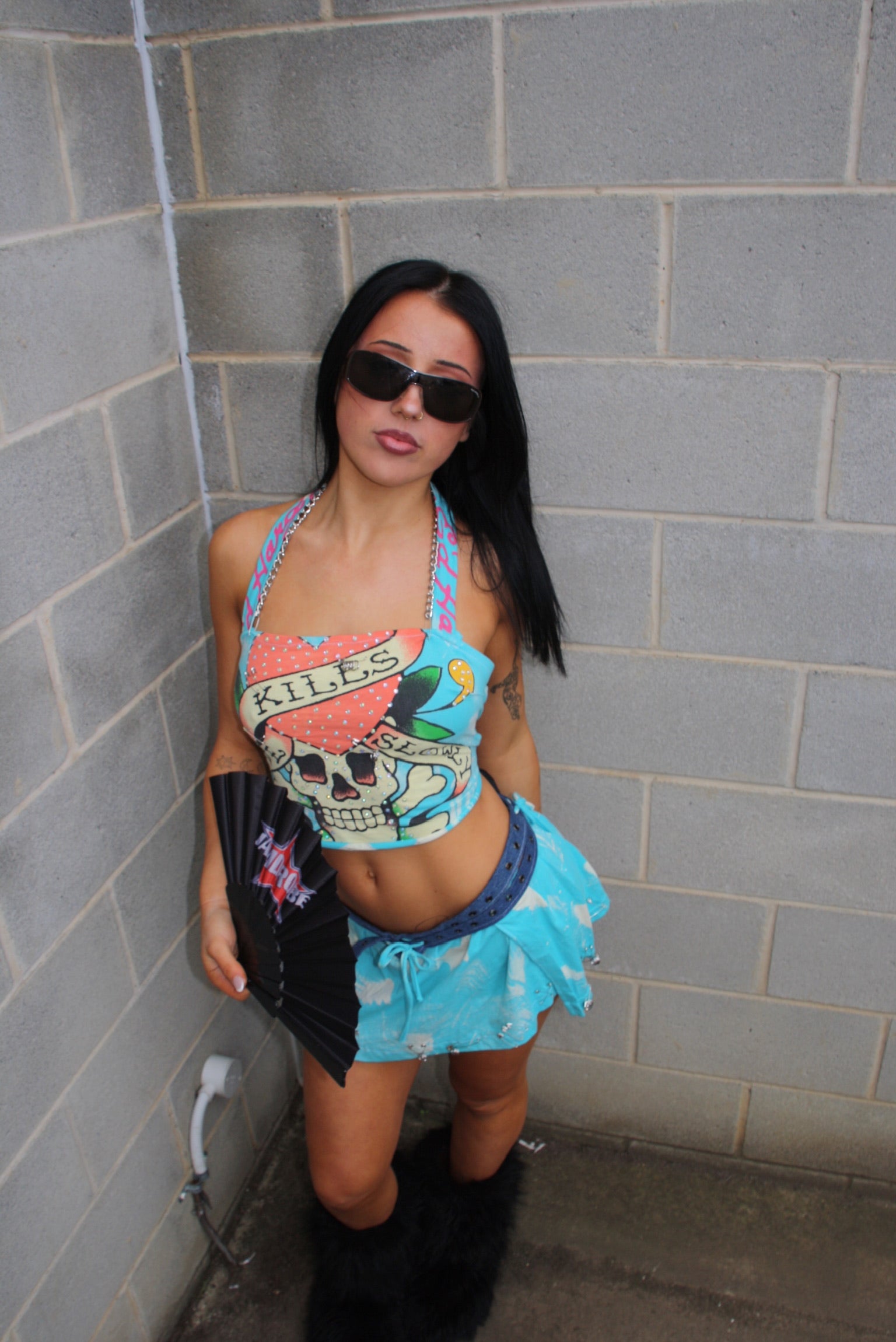 ED HARDY blue "skull" festival set ★ Size Est small