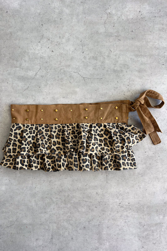 Reworked leopard print micro belt skirt ★ Size estimated XS