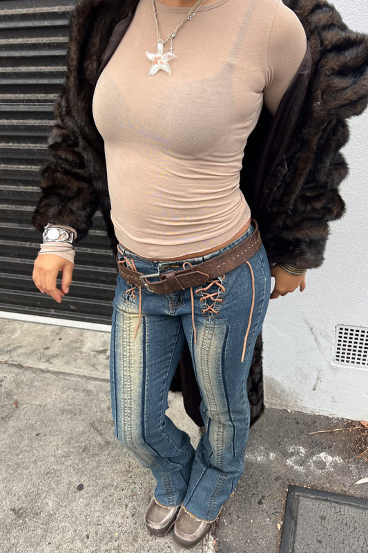Vintage light wash tie up jeans