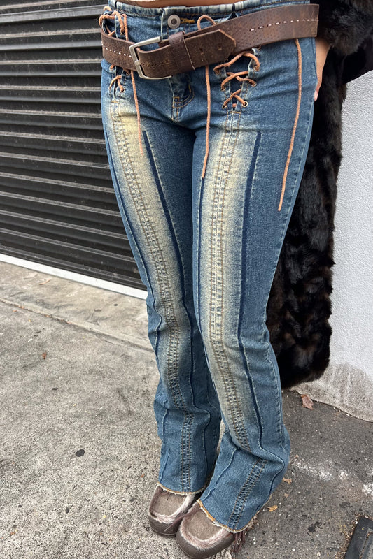 Vintage light wash tie up jeans